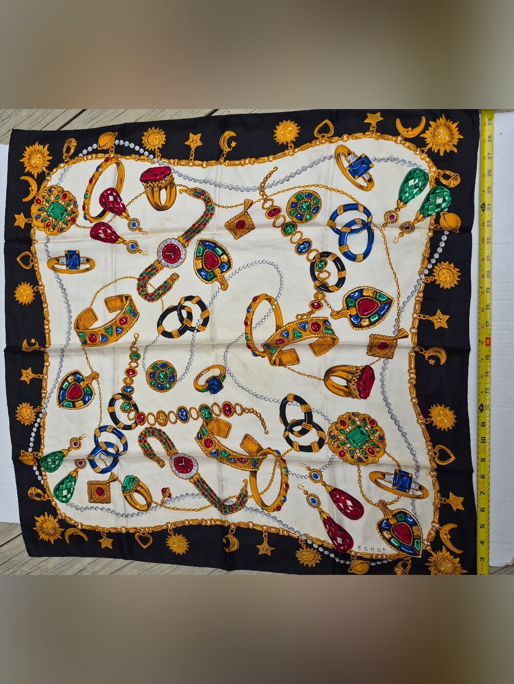Echo Vintage Women’s White and Black Colorful Jewelry Print Silk Scarf